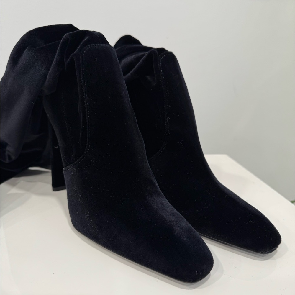 SAINT LAURENT Black Soft Velvet over-the-knee boots 105mm heel - Picture 10 of 15